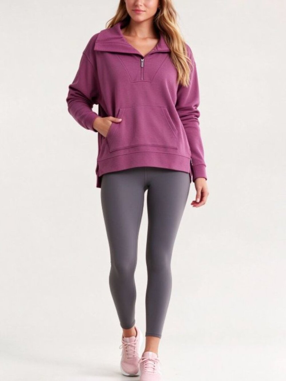 Zella Womens Sweatshirt Pink Kickback Ottoman Half Zip Ribbed Pullover Size S